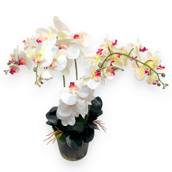 Ghiveci cu 4 fire orhidee artificiala aspect real alb