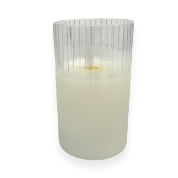 Lumanare LED pahar sticla transparenta cu dungi 7.5x12.5cm