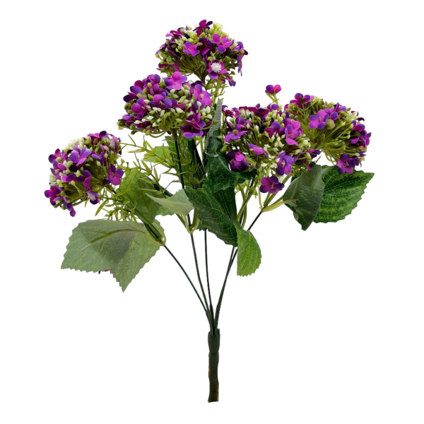 Buchet Artificial 5 Fire Hortensie cu Frunze Mov